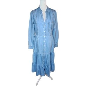 Veronica Beard Kova Tiered Denim Midi Dress Size 2